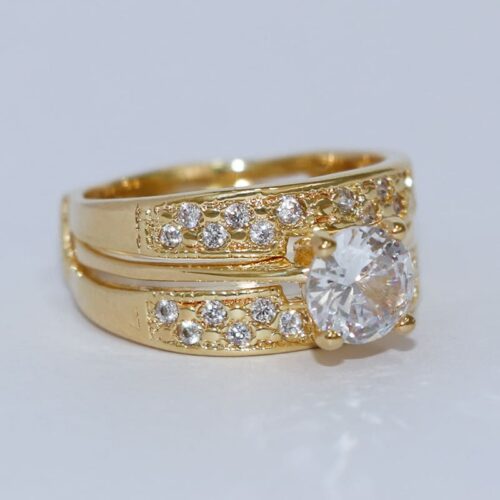 ANEL SOLITÁRIO E APARADOR C/ ZIRCÔNIAS