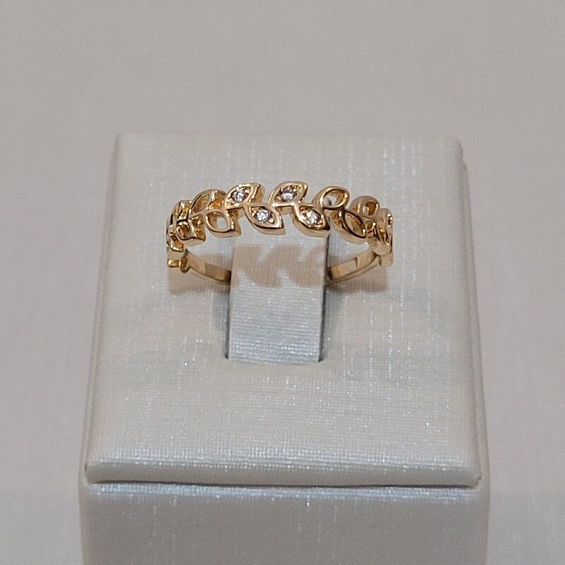 ANEL RAMOS VAZADOS E FOLHAS C/ ZIRCÔNIAS